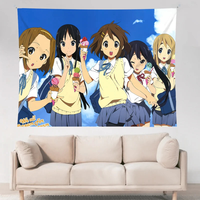 VIKAMA Anime Tapestry Sweet Fun Mvp Sisters & Cat Ears Maid & Electro Girls Ins Style Living Room Kawaii Decoration Game Room