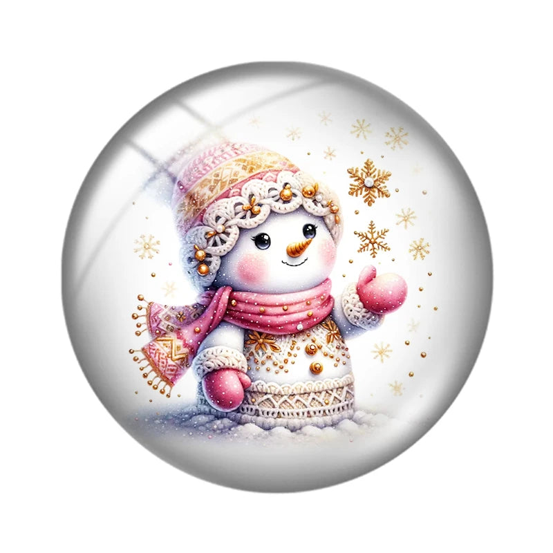 Watercolor Christmas snowman 10pcs18mm/20mm/25mm Round photo glass cabochon demo flat back Making findings