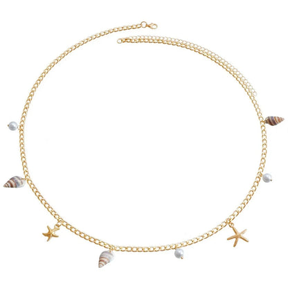 Chaîne de taille bohème d'été, pendentif en forme d'étoile de mer, coquillage, lien de taille ajouré, chaîne de corps pour bikini de plage pour femmes