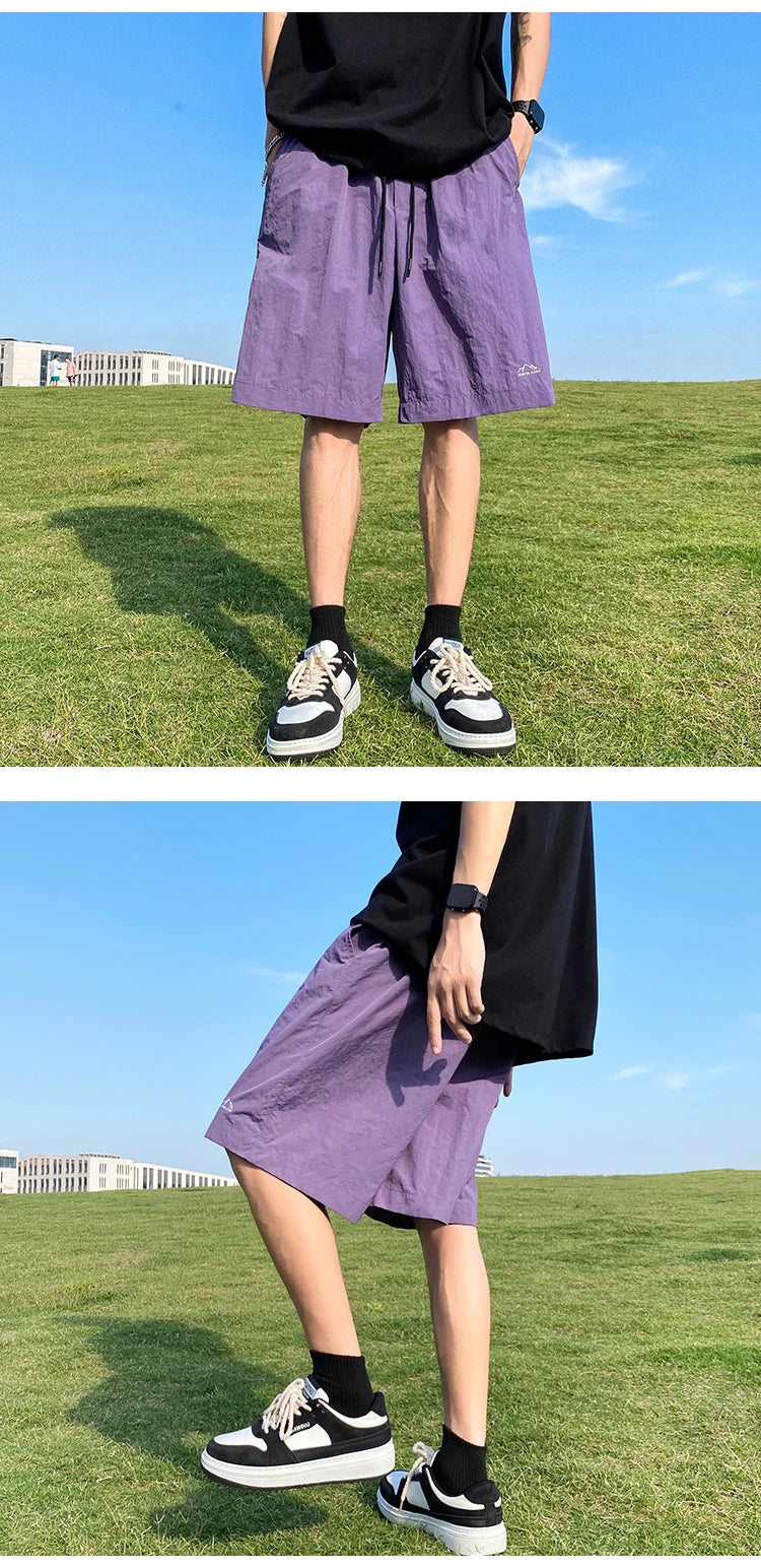 Pantalons courts pour hommes, pantalons décontractés d'été, pantalons à cordon de serrage, salopettes coréennes simples et polyvalentes, pantalons amples tendance pour hommes