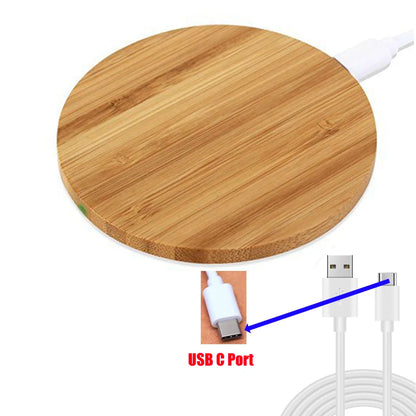 Bamboo Wood 15W Qi Wireless Charger USB C Fast Charging Pad For iPhone 15 14 13 12 Pro Max 11 XS Max X XR 8 Plus Samsung Galaxy