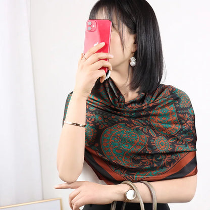 ELAIFRUIHAO Foulard en soie florale pour femme, hijab, bandana imprimé, grand format, carré, 110 cm, en satin