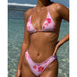 Combhasaki Women's Y2K Floral Print Bikinis Set Fashion Lace-up Halter Neck Bra with Thong Swimsuits Summer 2Piece Bathing Suit