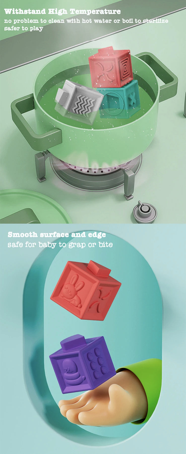 Baby Soft Rubber Cube Puzzle Montessori Toddlers Touch Early Education Squeeze Stacker Relief Gifts Kids Children Bath Toys