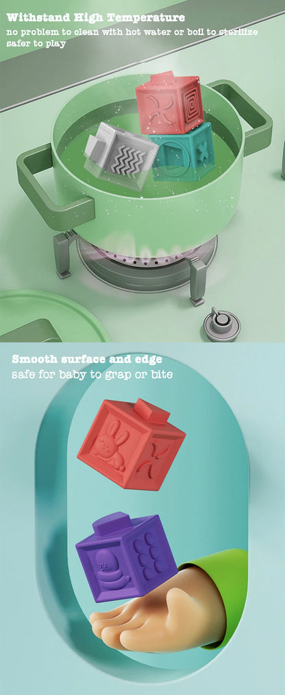 Baby Soft Rubber Cube Puzzle Montessori Toddlers Touch Early Education Squeeze Stacker Relief Gifts Kids Children Bath Toys