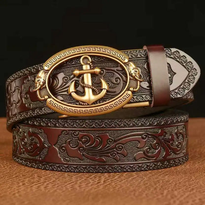 Genuine leather belts men's belt, personalized punk fashion, carved high-end fashion luxury brand belts for women