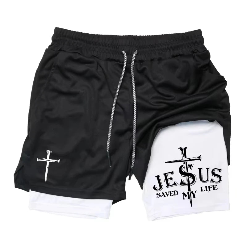 Anime Cross Trend Print Men's Summer Quick-drying Sports Shorts Gym Jogging Training Exercise Men's Fitness Sports 2-in-1 Shorts