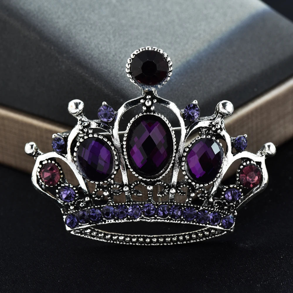 Purple Crystal Crown Brooch Pins For Women Gift