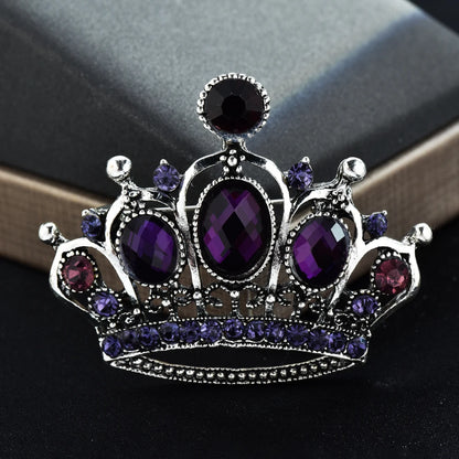Purple Crystal Crown Brooch Pins For Women Gift