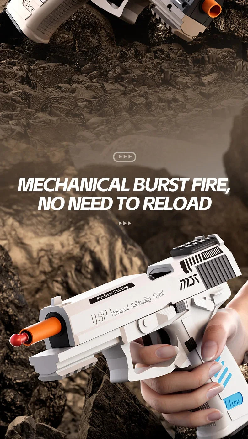 Mechanical USP Continuous Firing Throwing Shell Toy Gun Soft Bullet Airsoft Outdoor Sports CS Weapon Pistol for Boys Gift