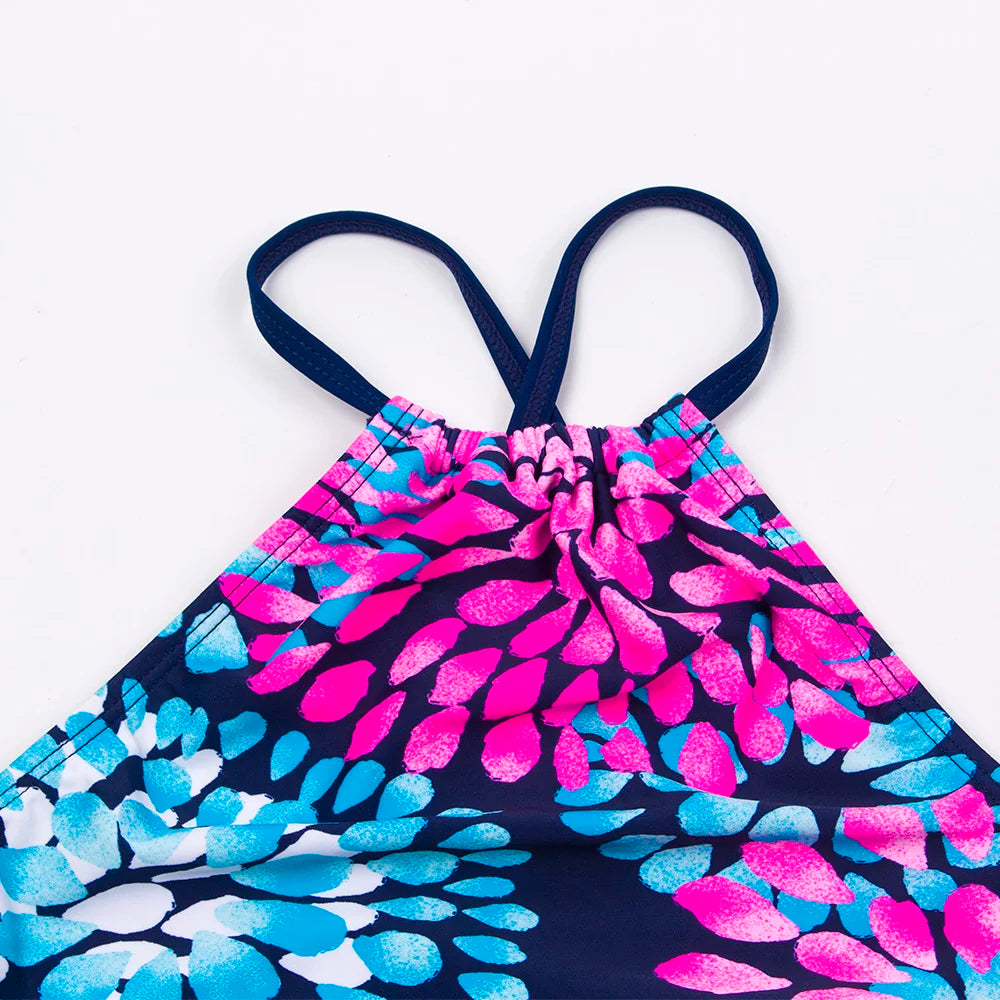 3-14 Years Flower Print Girls Kids Swimwear Summer Children Teen Students Two Pieces Swimsuit Kids Bikini Set Bathing Suit