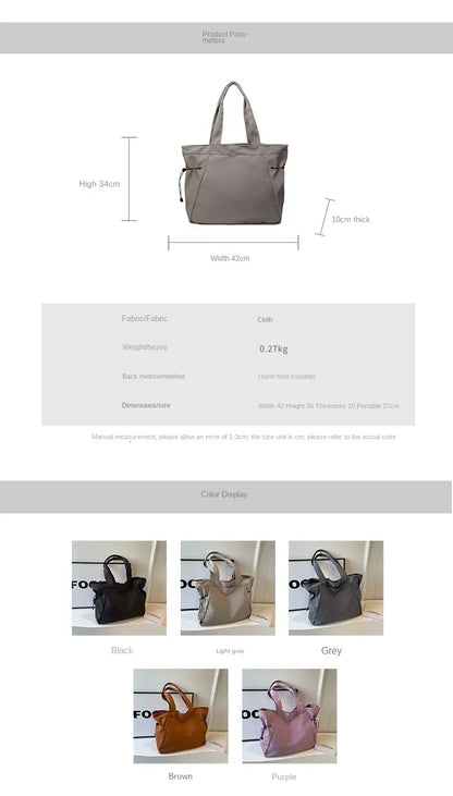 Sac fourre-tout décontracté de grande capacité, sac de voyage simple pour femme, grand sac à bandoulière, sacs à main esthétiques, sac fourre-tout à cordon