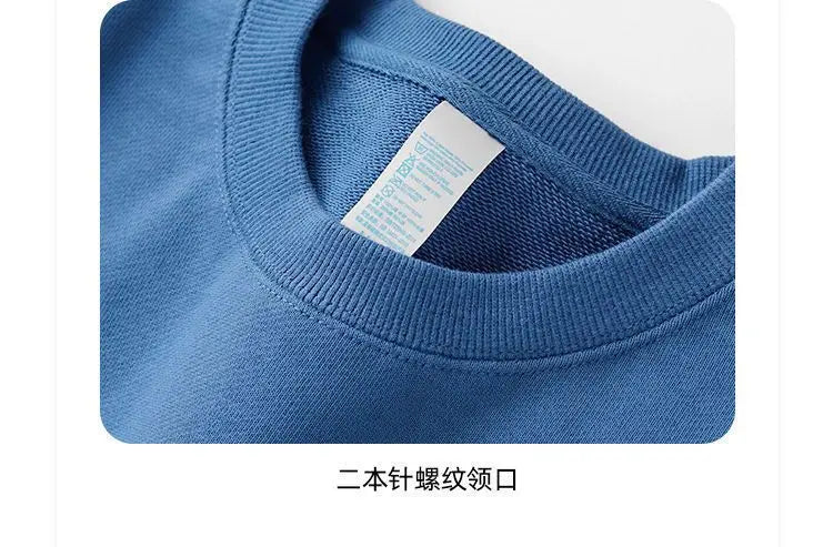 Autumn Sweatshirt Fashion Matcha Green 420g Heavy Round Neck Sweater Men's Solid Color Top Streetwear Women