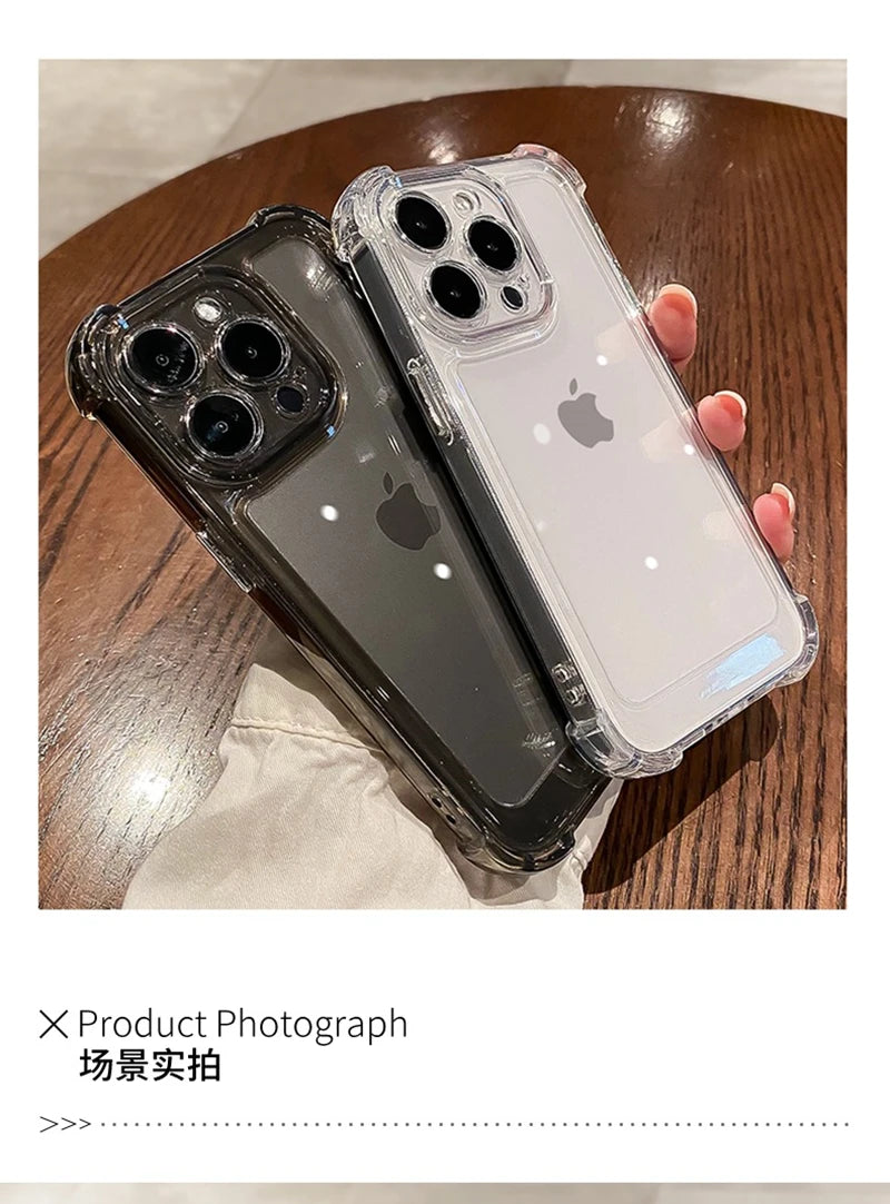 Luxury Clear Shockproof Phone Case For iPhone 15 14 13 12 11 Pro Max X XR XS Max 7 8 15 Plus Transparent Bumper Soft Cases Cover