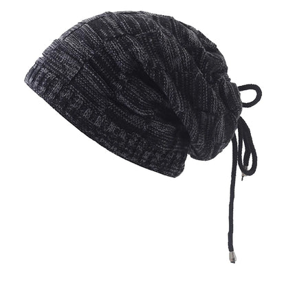Bonnet tricoté chaud pour homme et femme, bonnet à pompon, bandana, cordon de serrage, écharpe, épais, chaud et doux, tête et cou