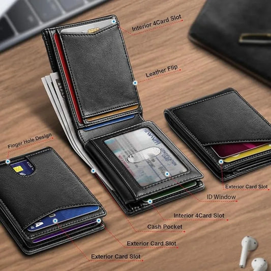 YATBEST Men's Card Bag Leather Multi slot Wallet RFID Anti theft Brush with ID Card Window Fashion Card Clip