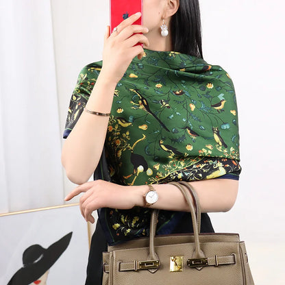 ELAIFRUIHAO Foulard en soie florale pour femme, hijab, bandana imprimé, grand format, carré, 110 cm, en satin