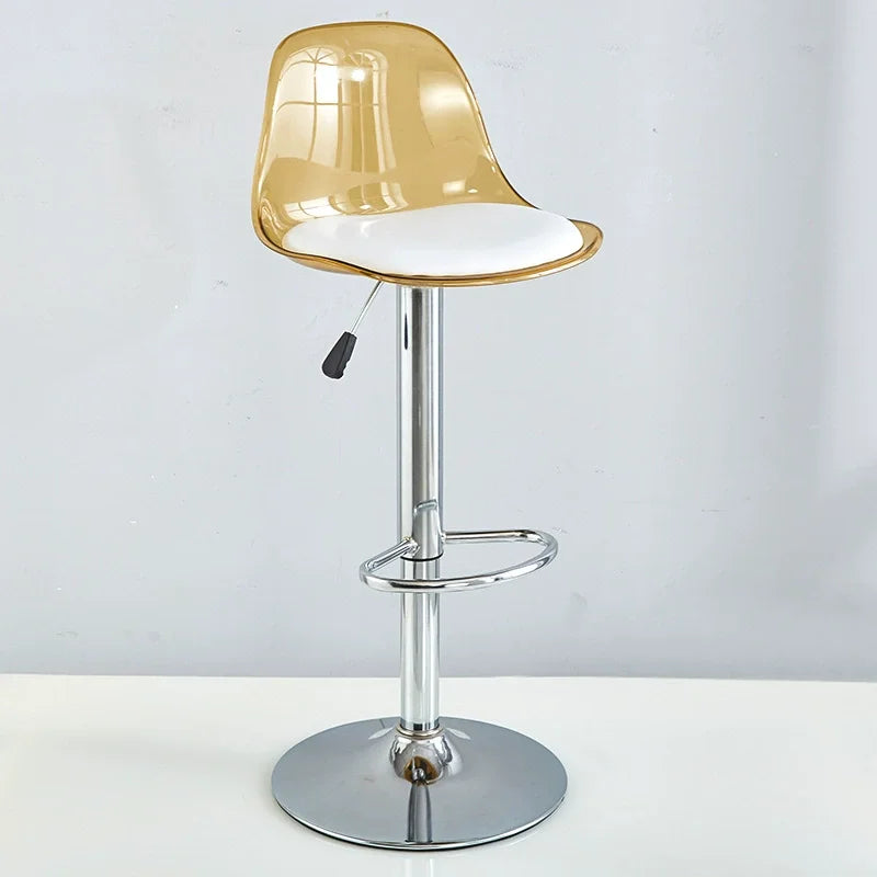 Adjustable Modern Bar Stool with Transparent Backrest Metal Frame Upholstered Seat with Lifting and Rotating Function