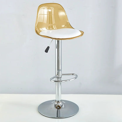 Adjustable Modern Bar Stool with Transparent Backrest Metal Frame Upholstered Seat with Lifting and Rotating Function