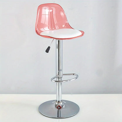 Adjustable Modern Bar Stool with Transparent Backrest Metal Frame Upholstered Seat with Lifting and Rotating Function