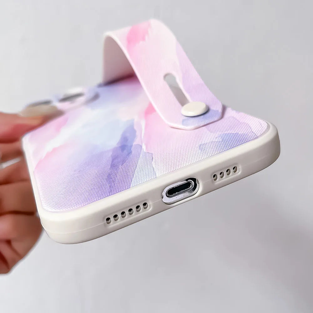 SoCouple Wrist Strap Case For iPhone 11 Case For iPhone 14 13 12 15 Pro Max X XR XS 8 7 Plus SE Gradient Soft Phone Holder Cover