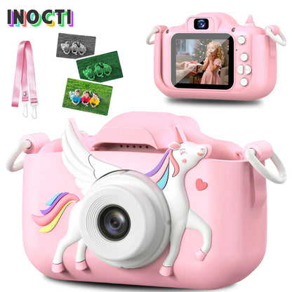 INOCTI Kids Digital Camera, Toddler Video Camera, 1080P HD Dual Lens, For 3-12 Year Old Girls Christmas Birthday Gifts Toys