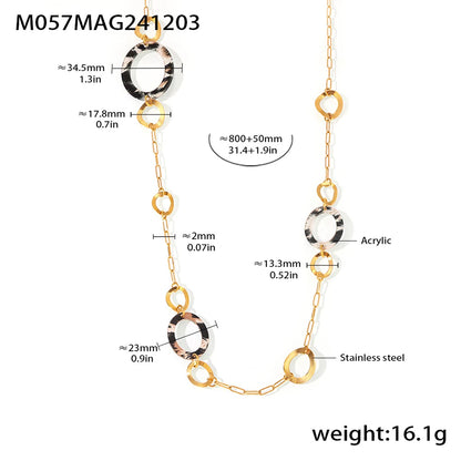 Stainless Steel Long Necklace For Women 18k Gold Plated Women's Sweater Chain Necklaces Woman Leopard Print Jewelry Accessories
