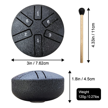 DOZZLY Ethereal Drum Steel Tongue Drum Carillon de pluie Handpan 3 pouces 6 notes Mini instrument de musique pour jardin extérieur