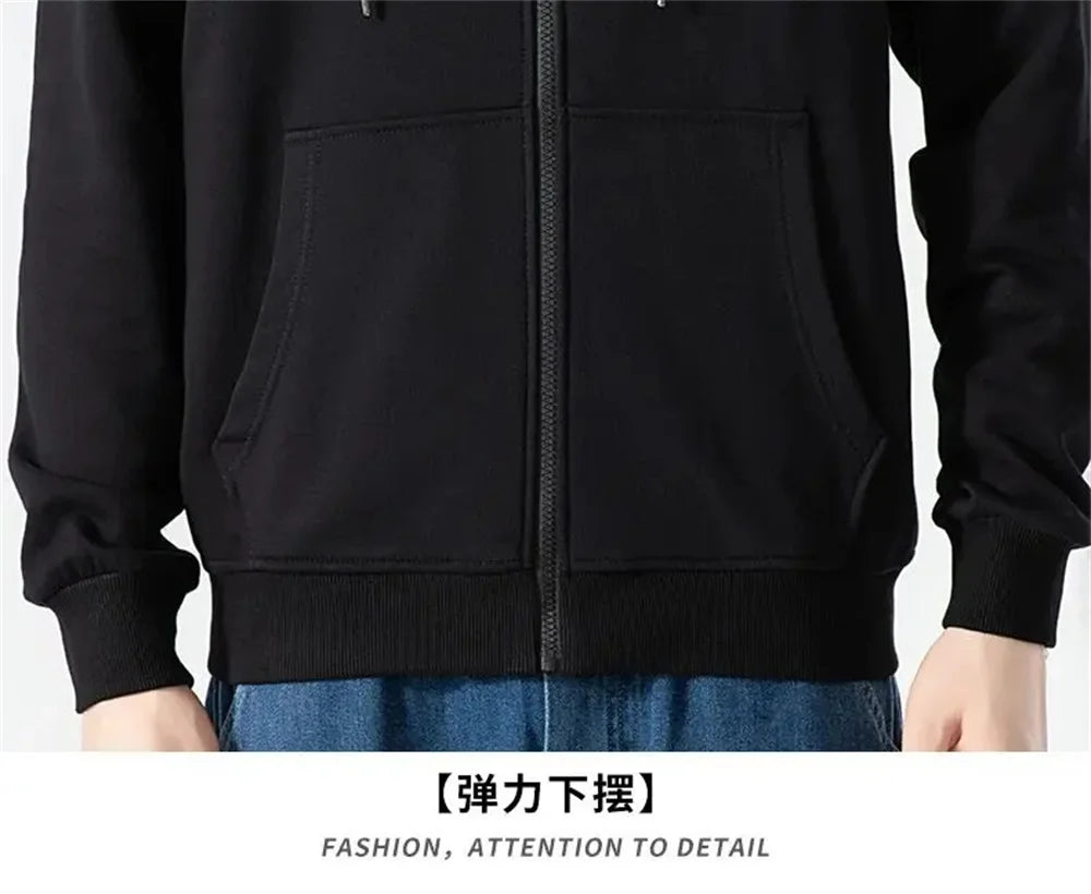 2025 ZERO skateboard logo men's new solid color zipper hooded long sleeved jacket Harajuku casual sportswear hooded pullover