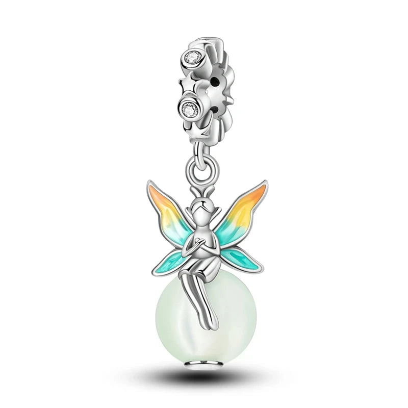 New 925 Sterling Silver Luminous Elf Blue Purple Butterfly Moon Life Tree Charms Beads Fit Pandach Original Bracelet DIY Jewelry