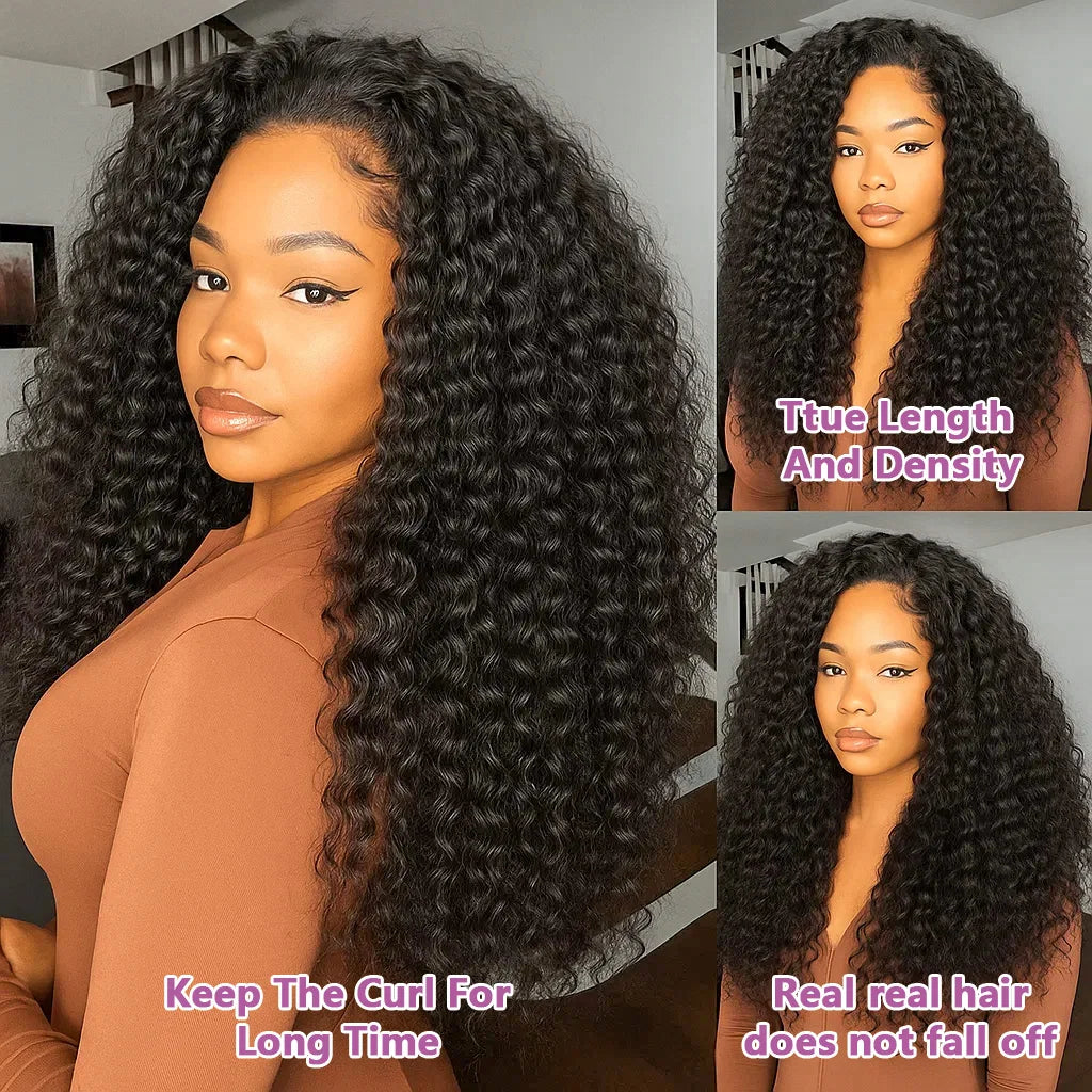 Upgraded 3 IN 1 Half Wig Burmese Messy Curly Flexi-Fit Flip Drawstring Wig Glueless Human Hair Ready to Go Kinky Curly Wig