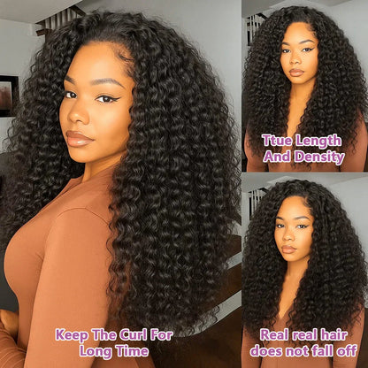 Upgraded 3 IN 1 Half Wig Burmese Messy Curly Flexi-Fit Flip Drawstring Wig Glueless Human Hair Ready to Go Kinky Curly Wig