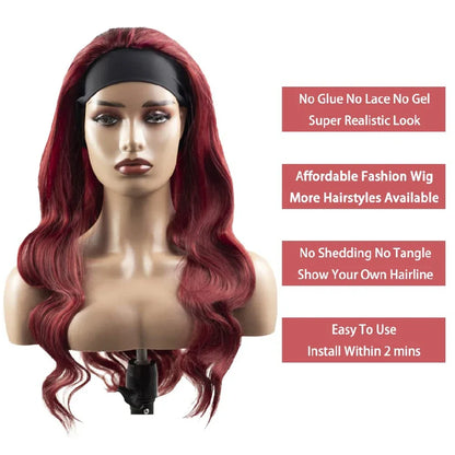 99J Burgundy Headband Wigs Human Hair Body Wave 99J Burgundy Red Wig Glueless Full Machine Made Human Hair Wigs For Women