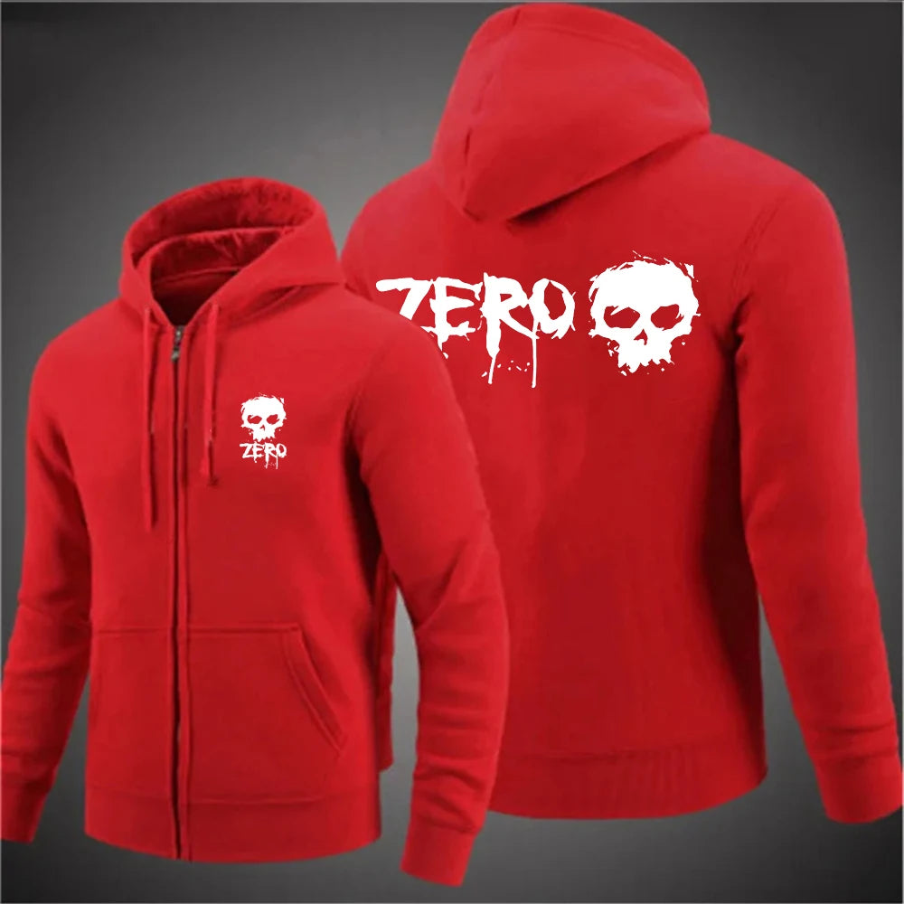 2025 ZERO skateboard logo men's new solid color zipper hooded long sleeved jacket Harajuku casual sportswear hooded pullover