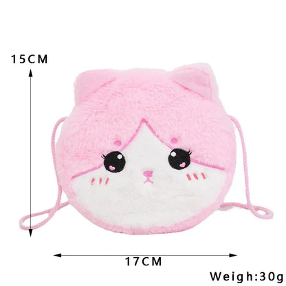 Kawaii Cartoon Cat Crossbody Bag Single Shoulder Bag Girl kids Cute Plush Round Zero Wallet 2024 New