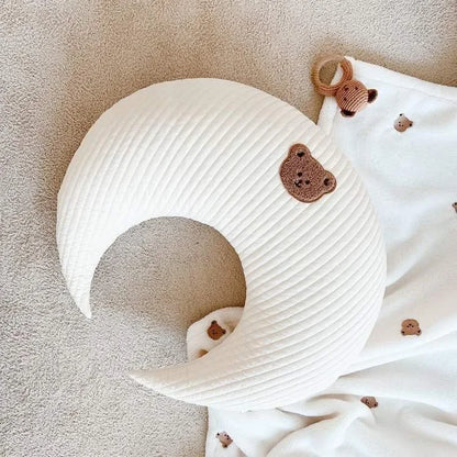 Coussin d'allaitement pour nouveau-né, coussin brodé pour bébé, coussin de lune en pur coton, oreiller de lit pour enfant, amovible et lavable