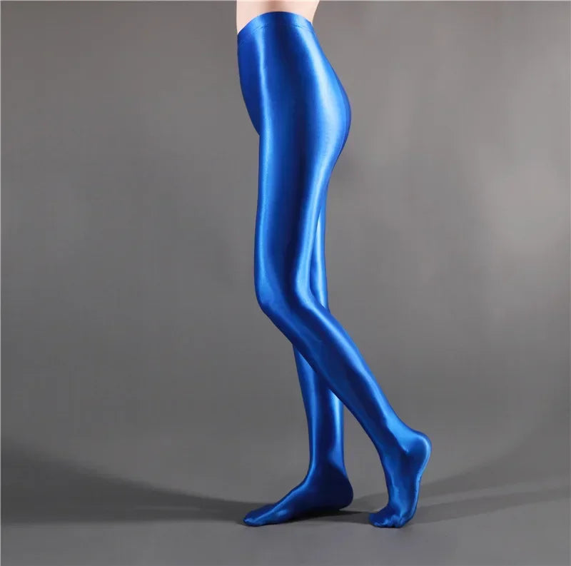 Glossy Shiny Stage Performance Leggings High Waist Fitness with Socks Skinny Yoga Trousers Women Clothing Stage Show