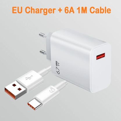 67W GaN USB Fast Charging Quick Charger QC3.0 USB Type C Cable for Xiaomi 14 13 12 Redmi Note Turbo Mobile Phone Charger Adapter