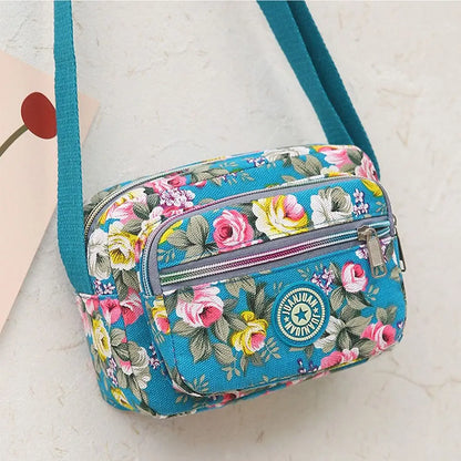 Casual Backpack Messenger Nylon Canvas Cloth Bag Shoulder Multi Layered Floral Print Mother Handbag Women's Crossbody Bag