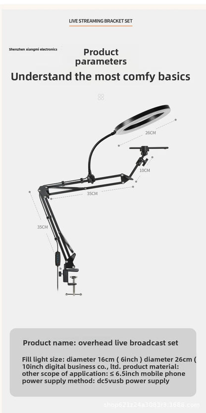 Phone Live Streaming Stand Desktop Multifunctional Overhead Shooting  Floor Tripod with Fill Light for Selfie and Video Shooting