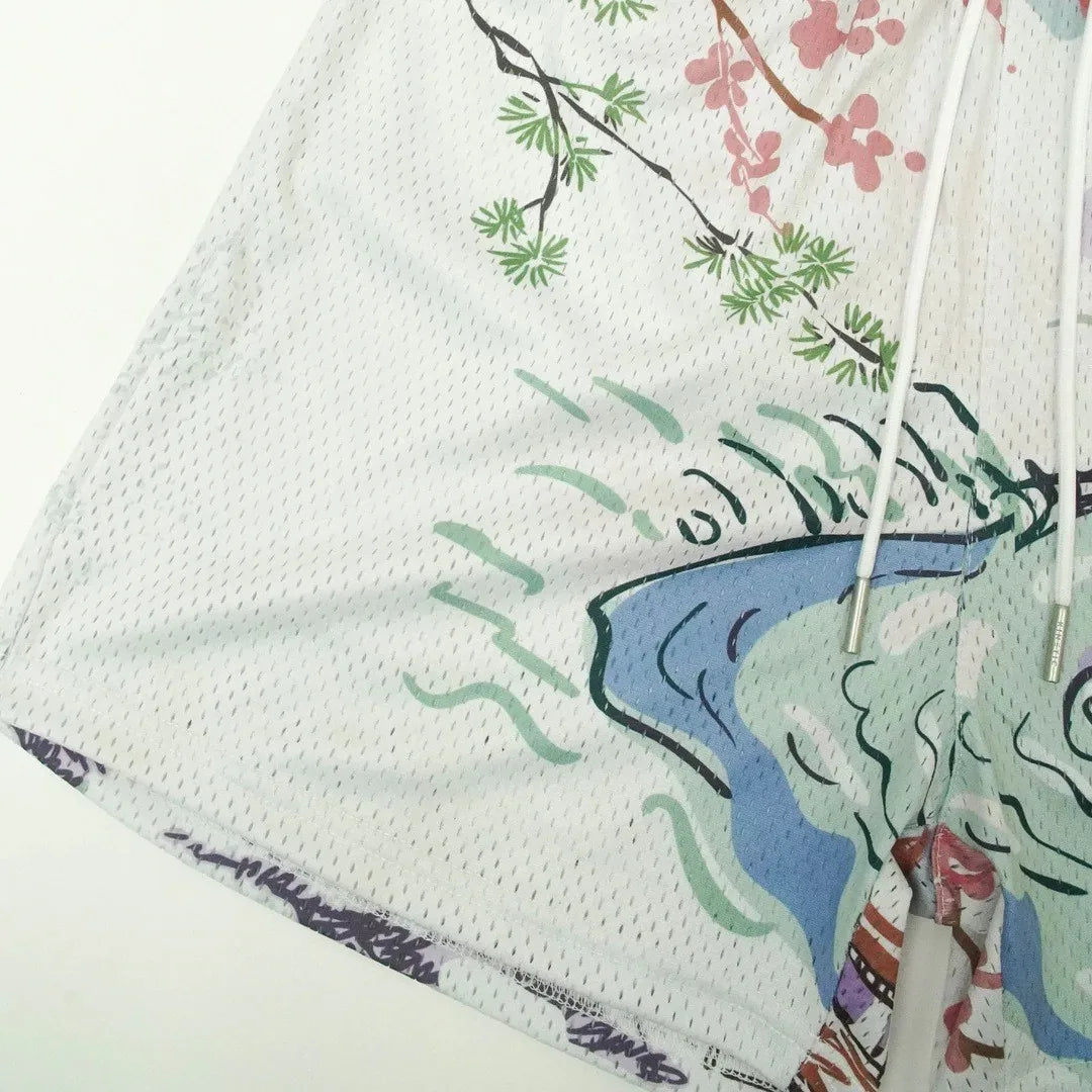 2024Summer New Digital Printing American Sports Casual Shorts Mesh Breathable and Loose Men's Short Shorts