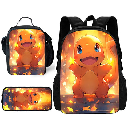 Child School Cute Anime Charizards Backpack with Lunch Bags ,Pencil Bags ,School Bags for Boys Girls Best Gift