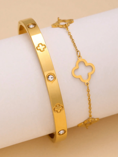 1 Set Fashion Light Luxury Stainless Steel Four Leaf Flower Bracelet, Suitable for Women Daily and Party Wear Gift for Friends