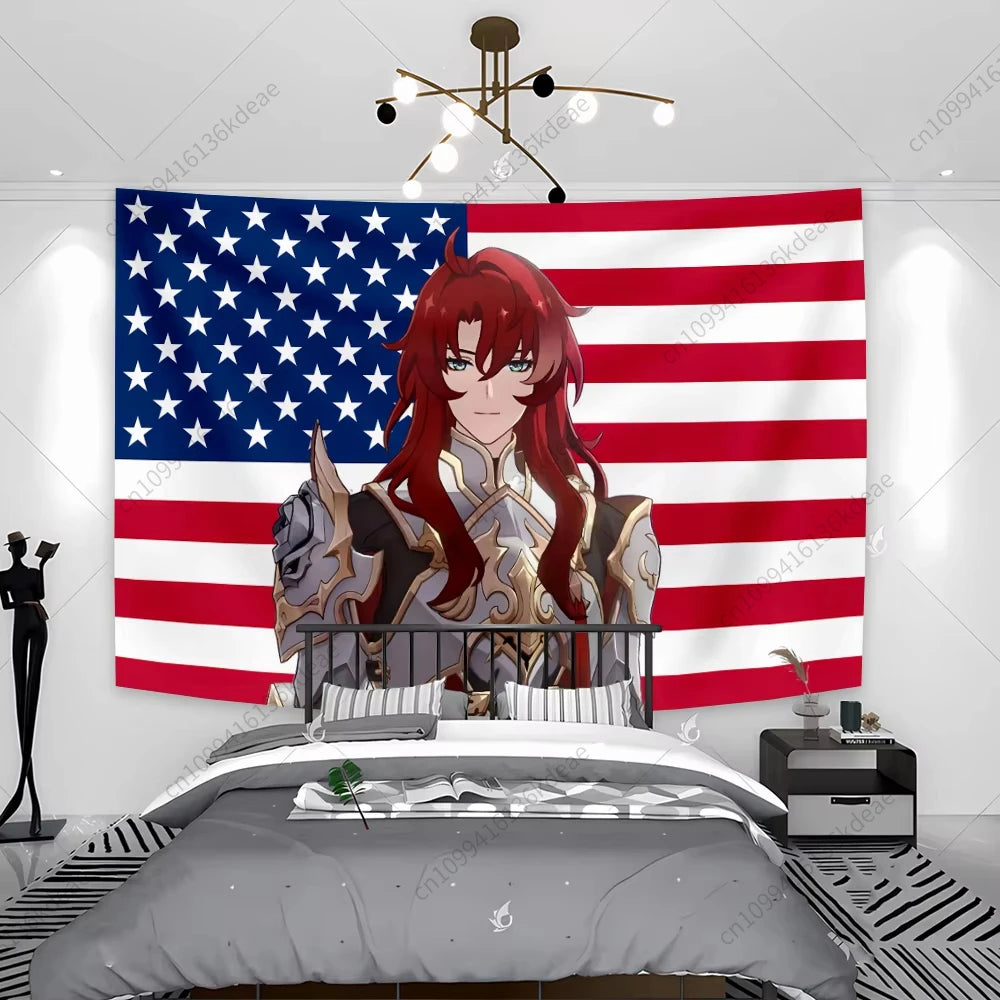 Tapisserie Anime unique Boothill Drapeau américain Honkai Star Rail Chambre Dessin animé Fond Tissu Fête Bannière Chambre Décoration de la maison