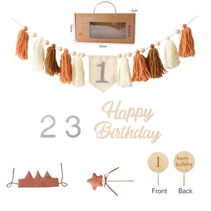 Happy Birthday Banner Handmade Tassel Pendant First Boys Girl Baby Shower Birthday Party Balloon Decoration Supplies Baby Gifts