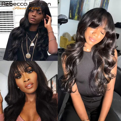 Perruques Rebecca 3x1 Body Wave 100 % cheveux humains avec frange rideau pour femmes, cheveux brésiliens Remy, sans colle, colorées, QVR