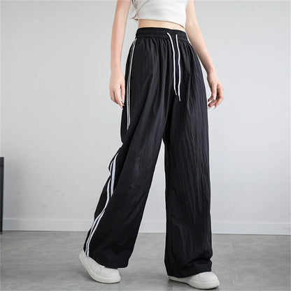 Pantalon ample taille haute pour femme, style streetwear, style hip-hop, décontracté, avec cordon de serrage, collection 2025