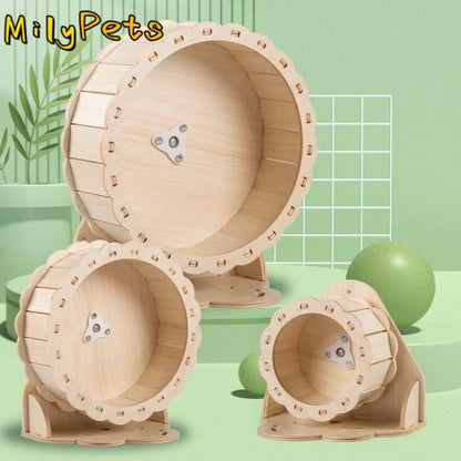 Wooden Hamster Running Wheel Adjustable Height Slient Rat Race Track Toy DIY Removable Hamster Exercise Wheel for Exercising