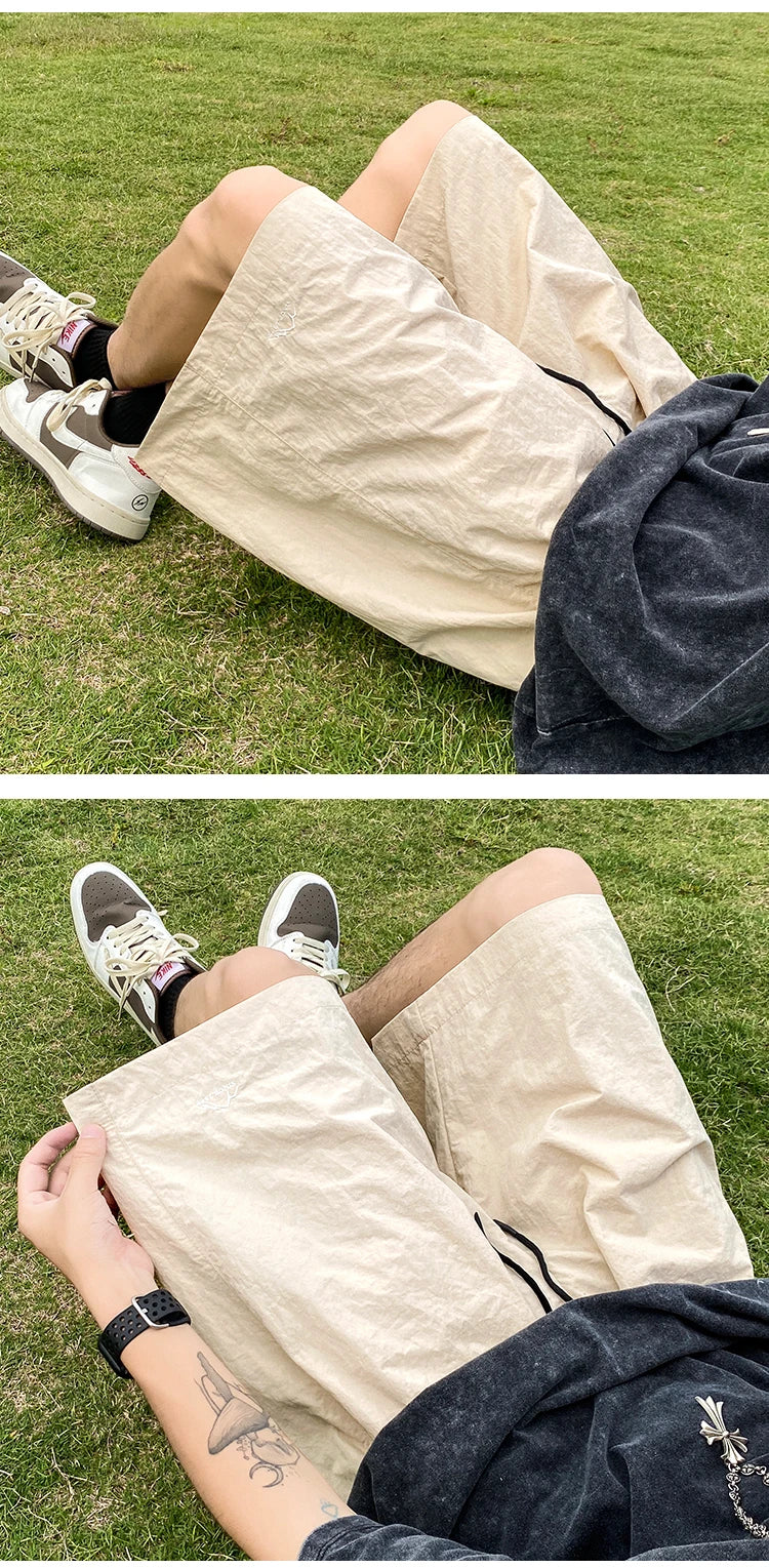 Pantalons courts pour hommes, pantalons décontractés d'été, pantalons à cordon de serrage, salopettes coréennes simples et polyvalentes, pantalons amples tendance pour hommes
