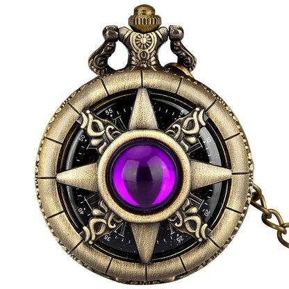 Exquisite Emerald-green Stone Bronze Case Quartz Pocket Watch Simple White Dial Chain Clock Necklace Pendant Watch for Men Women
